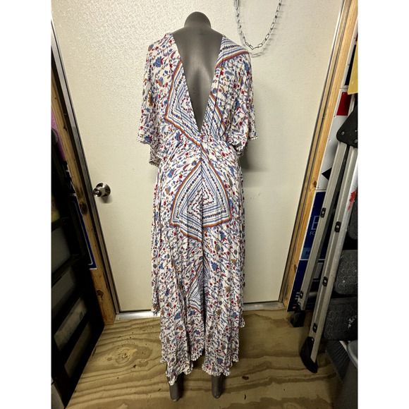 Jaase Dress LG Floral white Elastic Waist Ruffle Maxi Cottage Ruffle Vcay Flowy - Picture 6 of 6